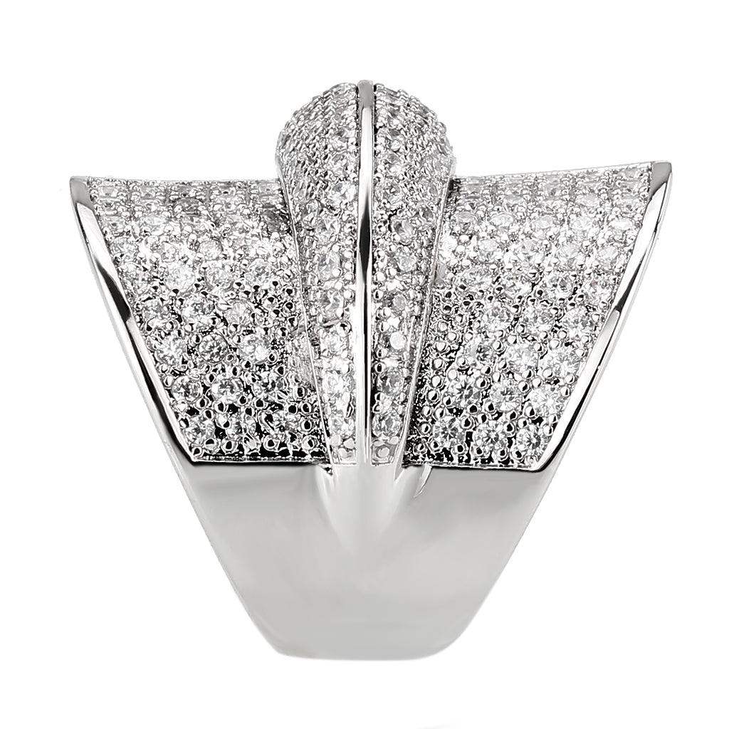 Alamode Rhodium Brass Ring with AAA Grade CZ in Clear - Alamode - Flyclothing LLC
