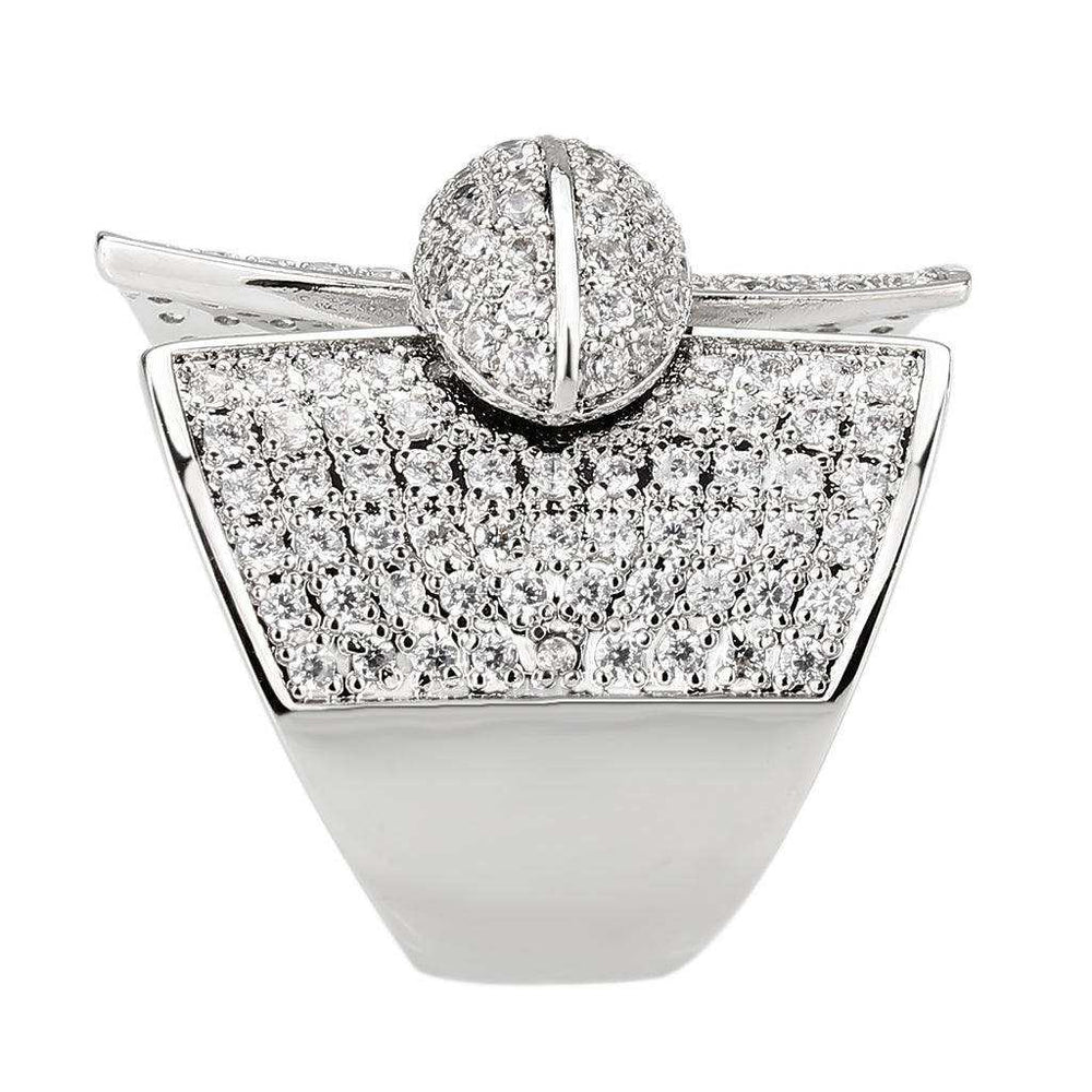 Alamode Rhodium Brass Ring with AAA Grade CZ in Clear - Alamode - Flyclothing LLC