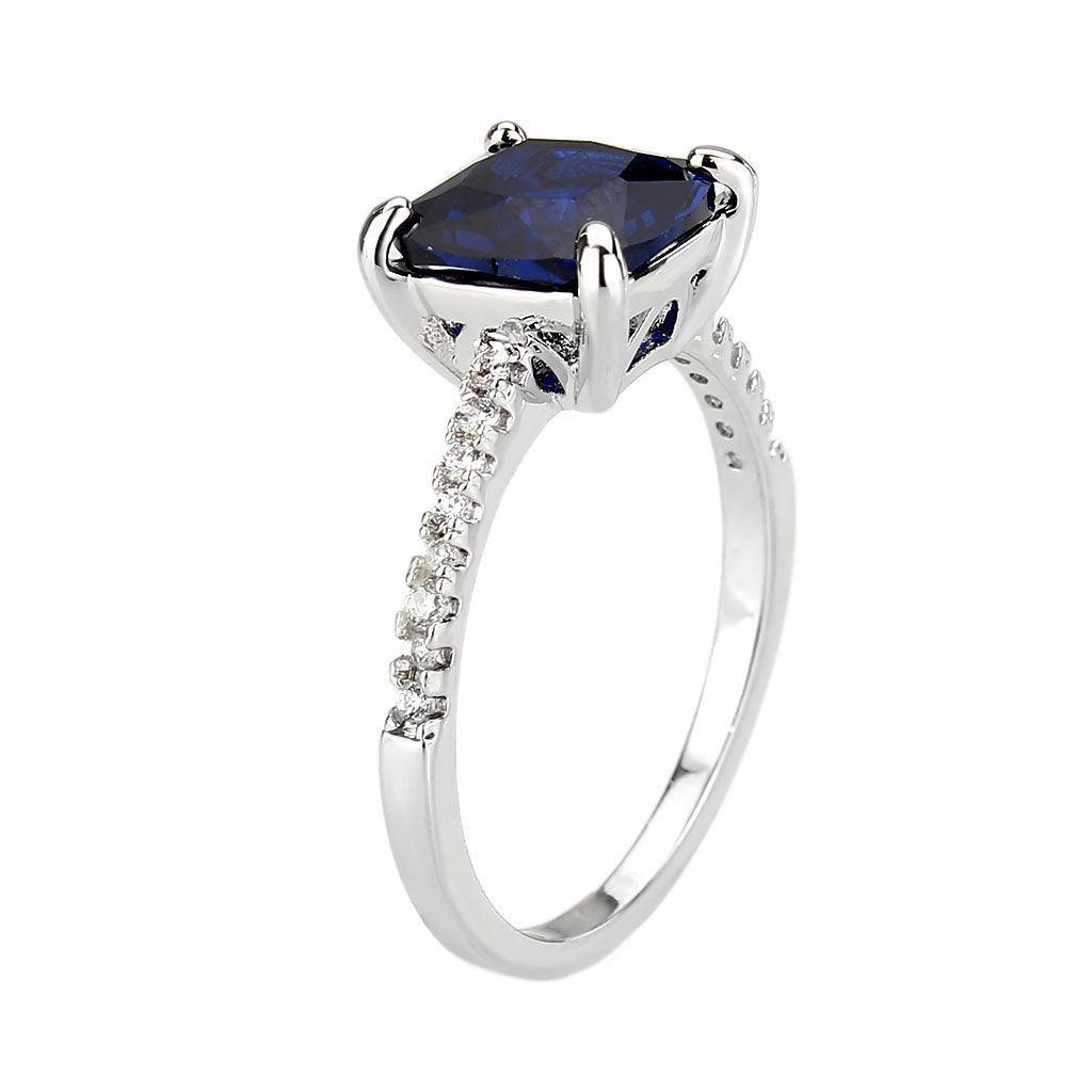 Alamode Rhodium Brass Ring with Semi-Precious in London Blue - Alamode
