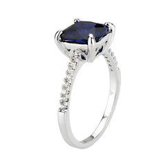 Alamode Rhodium Brass Ring with Semi-Precious in London Blue - Alamode