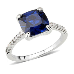 Alamode Rhodium Brass Ring with Semi-Precious in London Blue - Alamode