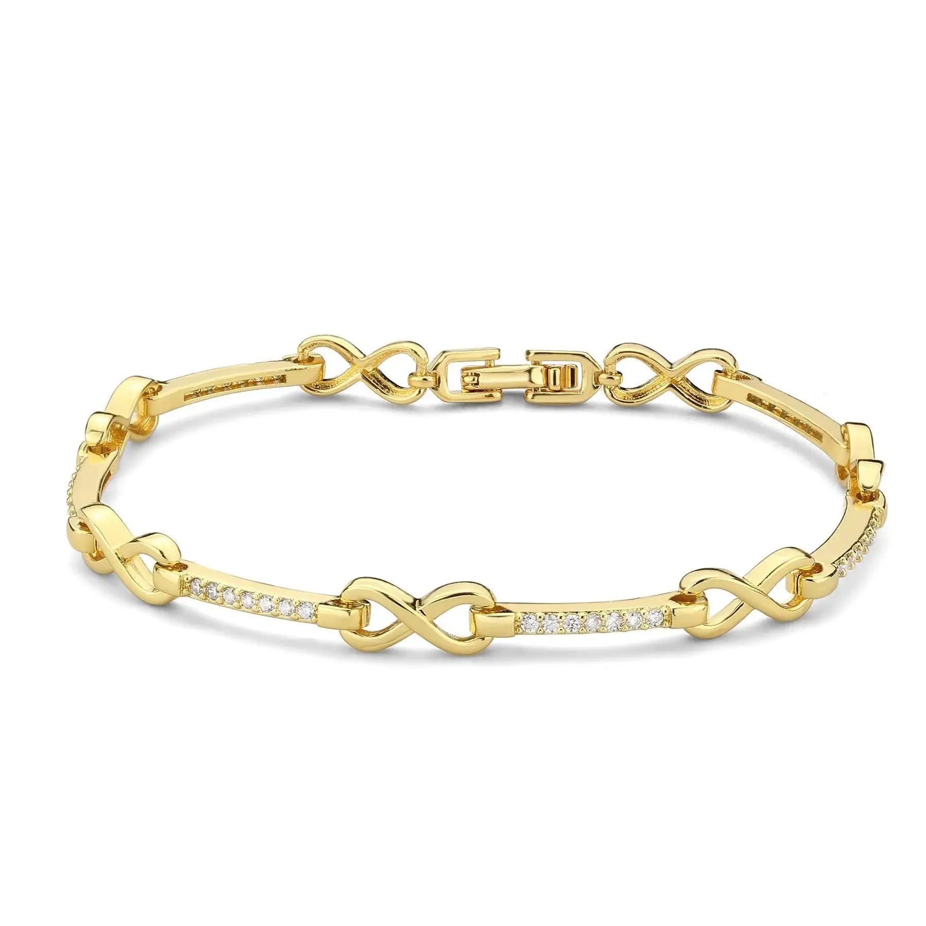 Alamode Flash Gold Brass Bracelet with AAA Grade CZ in Clear - Alamode - Flyclothing LLC