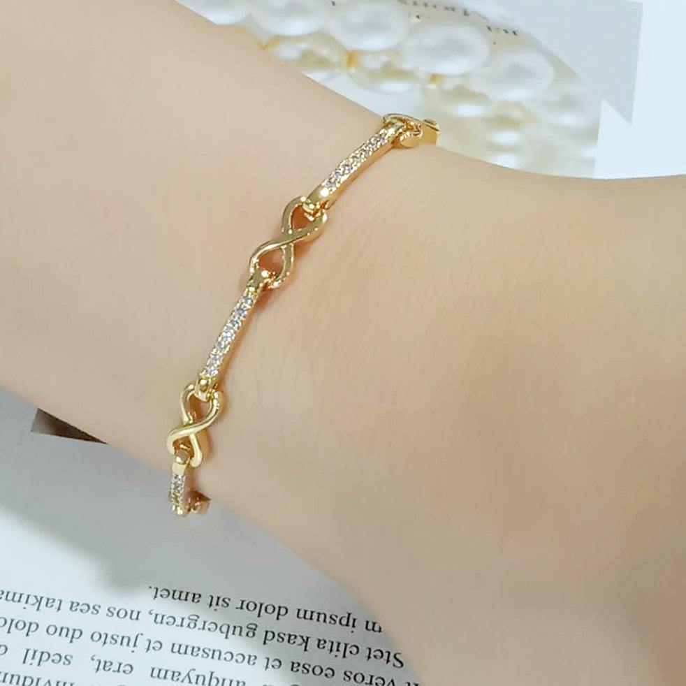 Alamode Flash Gold Brass Bracelet with AAA Grade CZ in Clear - Alamode