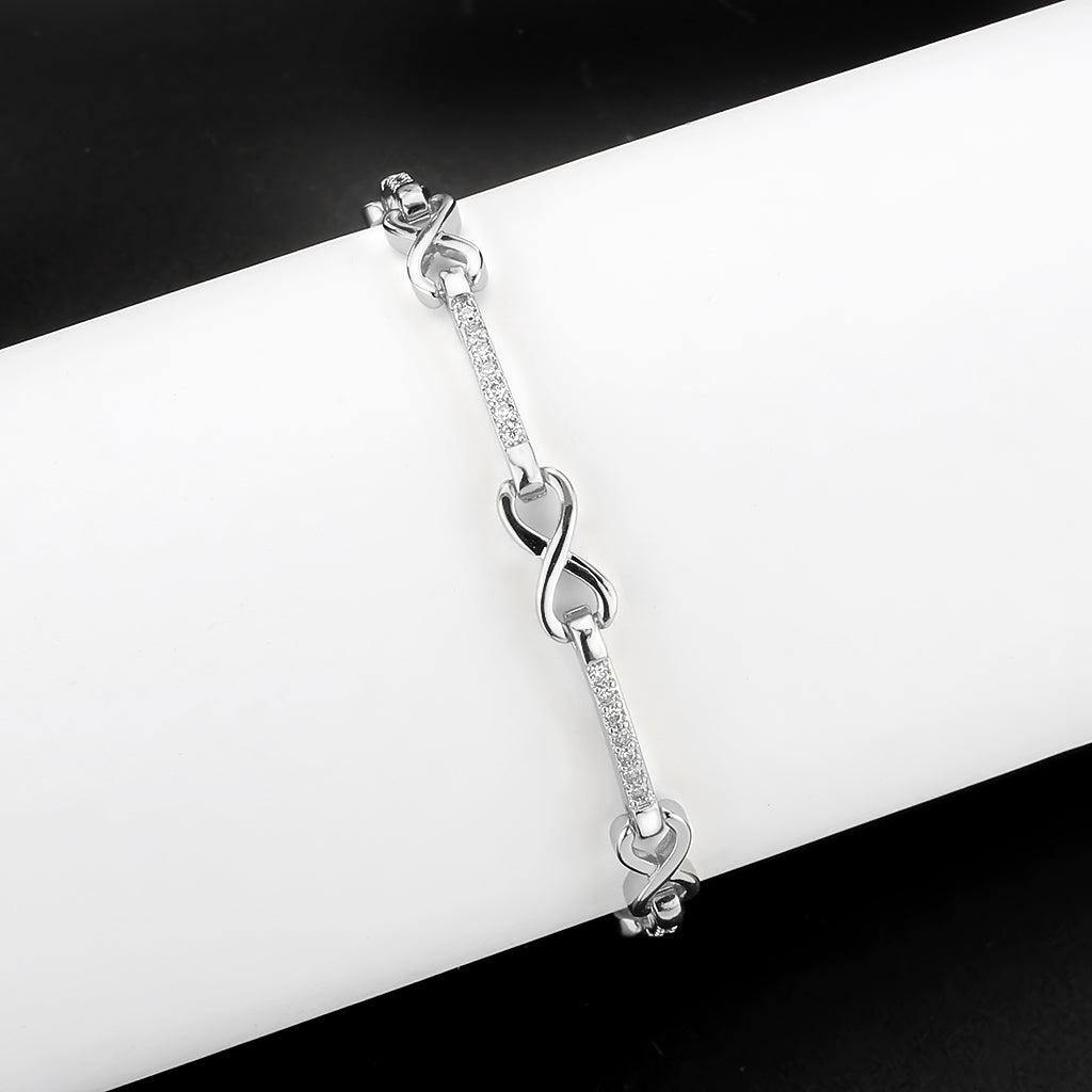 Alamode Rhodium Brass Bracelet with AAA Grade CZ in Clear - Alamode