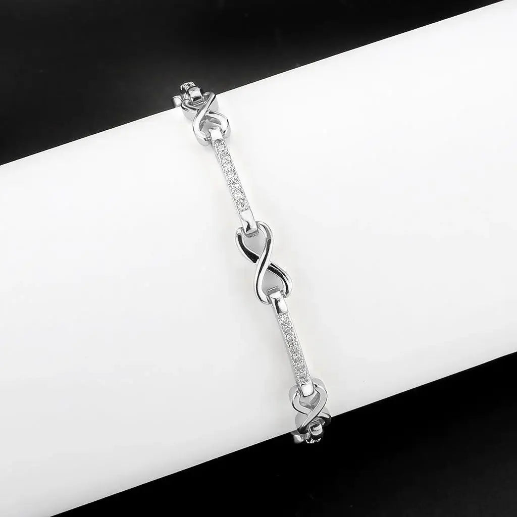 Alamode Rhodium Brass Bracelet with AAA Grade CZ in Clear - Alamode - Flyclothing LLC