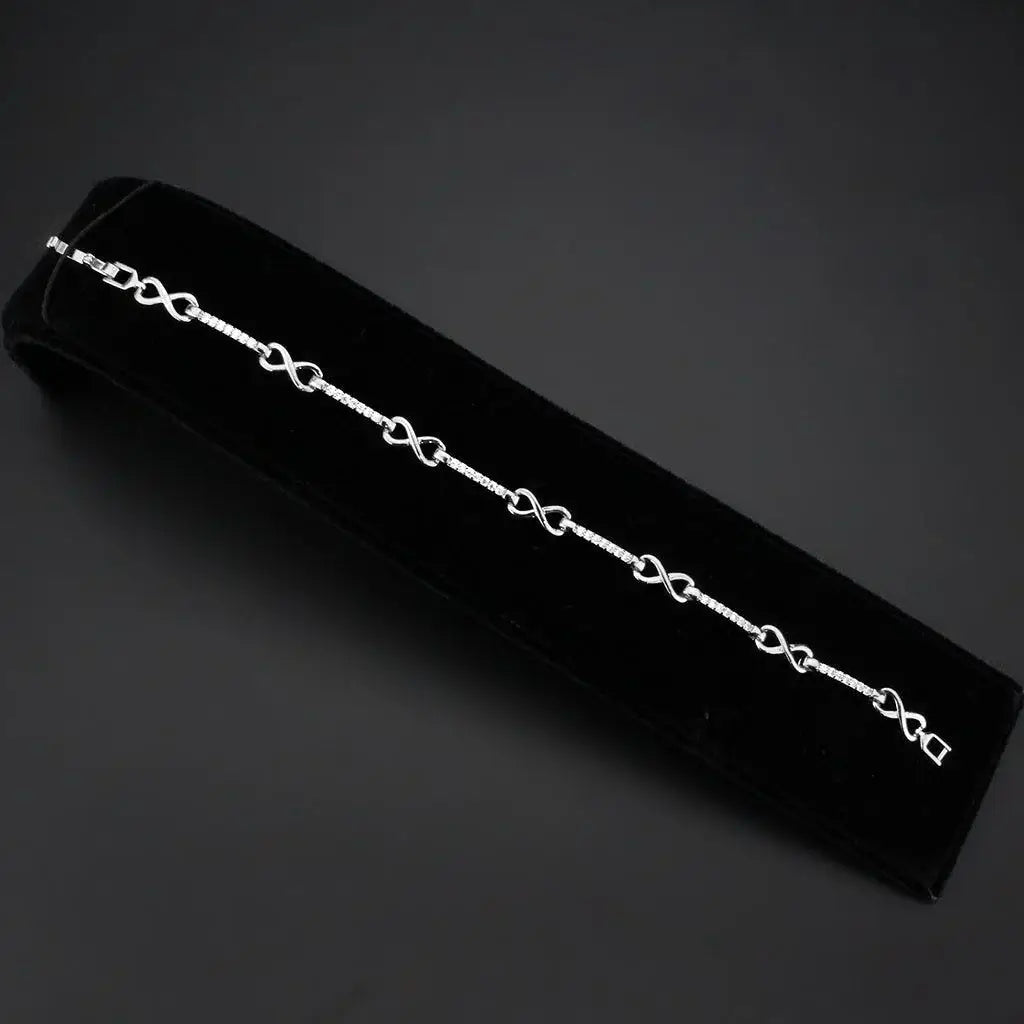Alamode Rhodium Brass Bracelet with AAA Grade CZ in Clear - Alamode - Flyclothing LLC