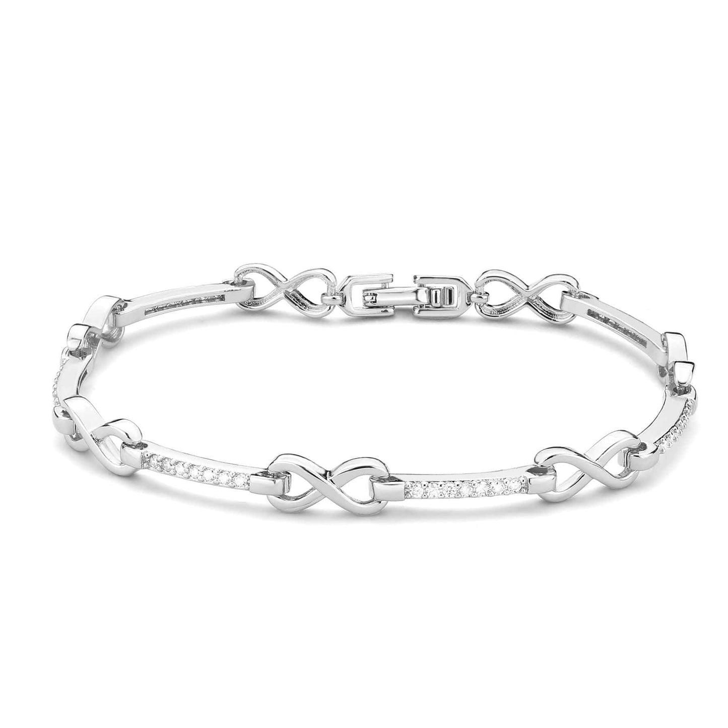 Alamode Rhodium Brass Bracelet with AAA Grade CZ in Clear - Alamode - Flyclothing LLC