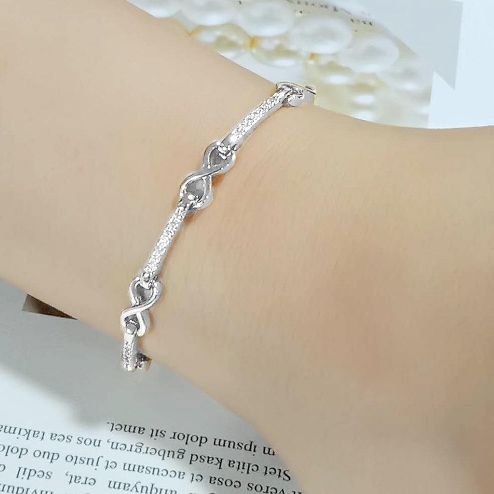 Alamode Rhodium Brass Bracelet with AAA Grade CZ in Clear - Alamode