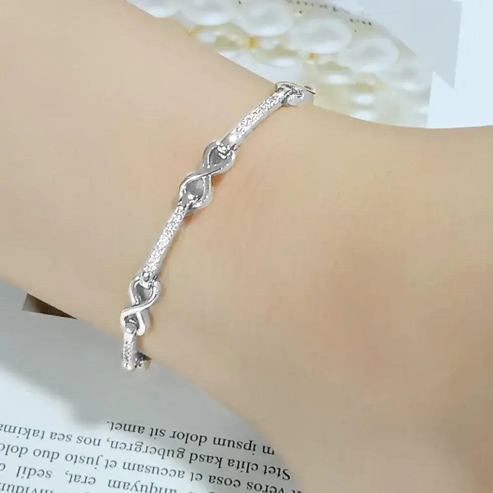 Alamode Rhodium Brass Bracelet with AAA Grade CZ in Clear - Alamode - Flyclothing LLC