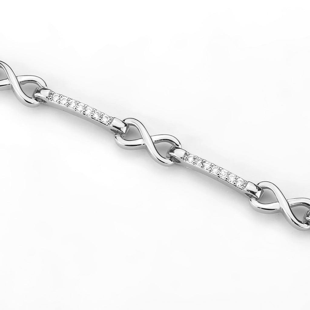 Alamode Rhodium Brass Bracelet with AAA Grade CZ in Clear - Alamode