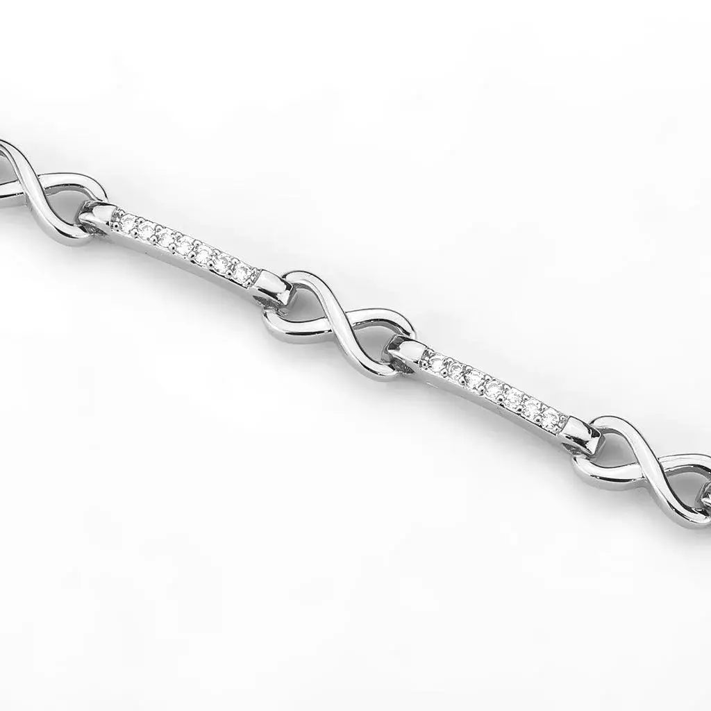 Alamode Rhodium Brass Bracelet with AAA Grade CZ in Clear - Alamode - Flyclothing LLC