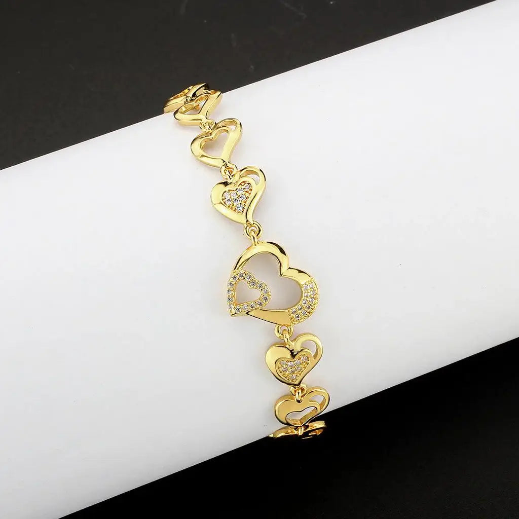 Alamode Flash Gold Brass Bracelet with AAA Grade CZ in Clear - Alamode - Flyclothing LLC