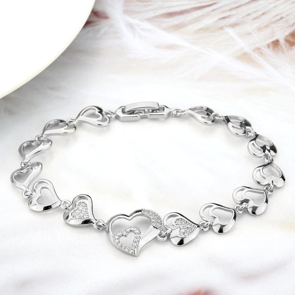 Alamode Rhodium Brass Bracelet with AAA Grade CZ in Clear - Alamode