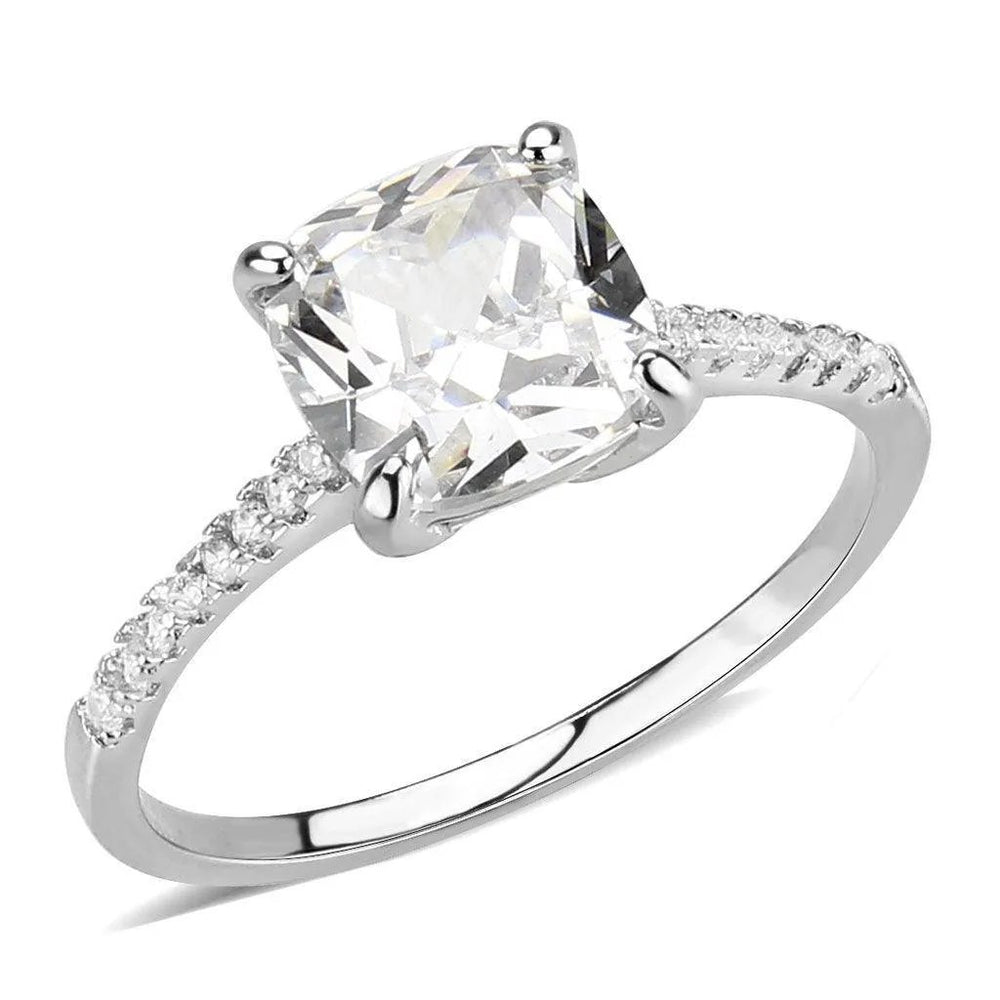 Alamode Rhodium Brass Ring with AAA Grade CZ in Clear - Alamode