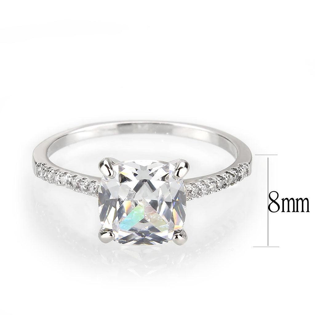 Alamode Rhodium Brass Ring with AAA Grade CZ in Clear - Alamode