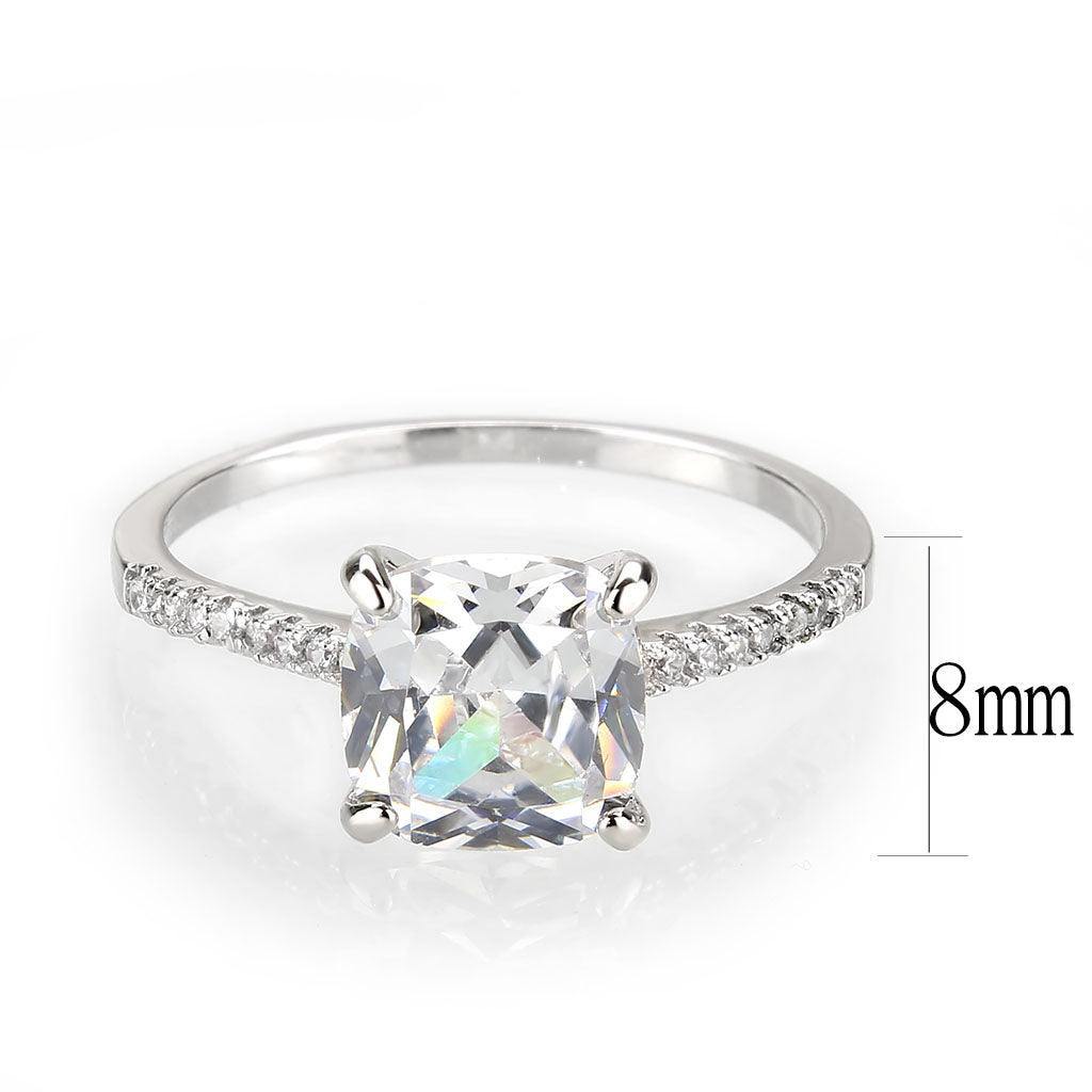 Alamode Rhodium Brass Ring with AAA Grade CZ in Clear - Flyclothing LLC