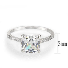 Alamode Rhodium Brass Ring with AAA Grade CZ in Clear - Flyclothing LLC