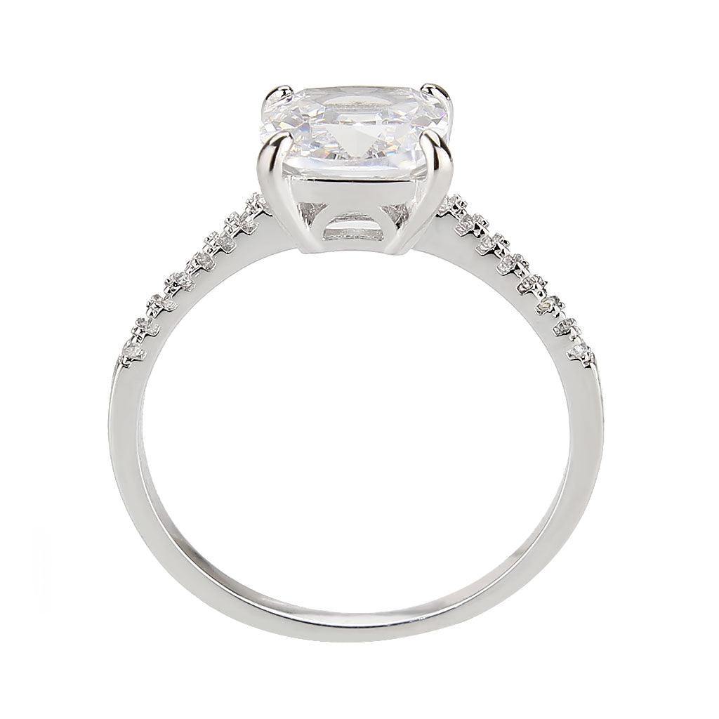 Alamode Rhodium Brass Ring with AAA Grade CZ in Clear - Alamode