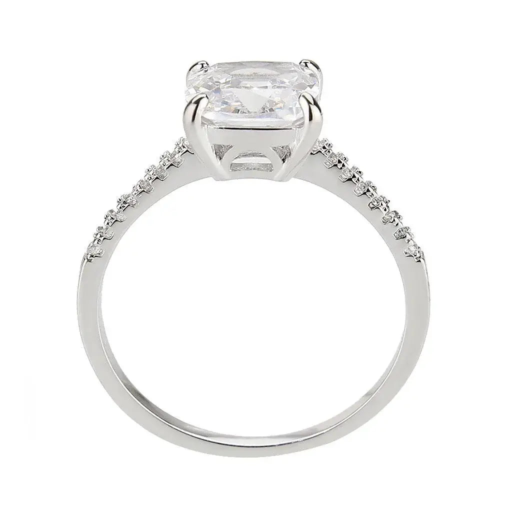 Alamode Rhodium Brass Ring with AAA Grade CZ in Clear - Alamode - Flyclothing LLC