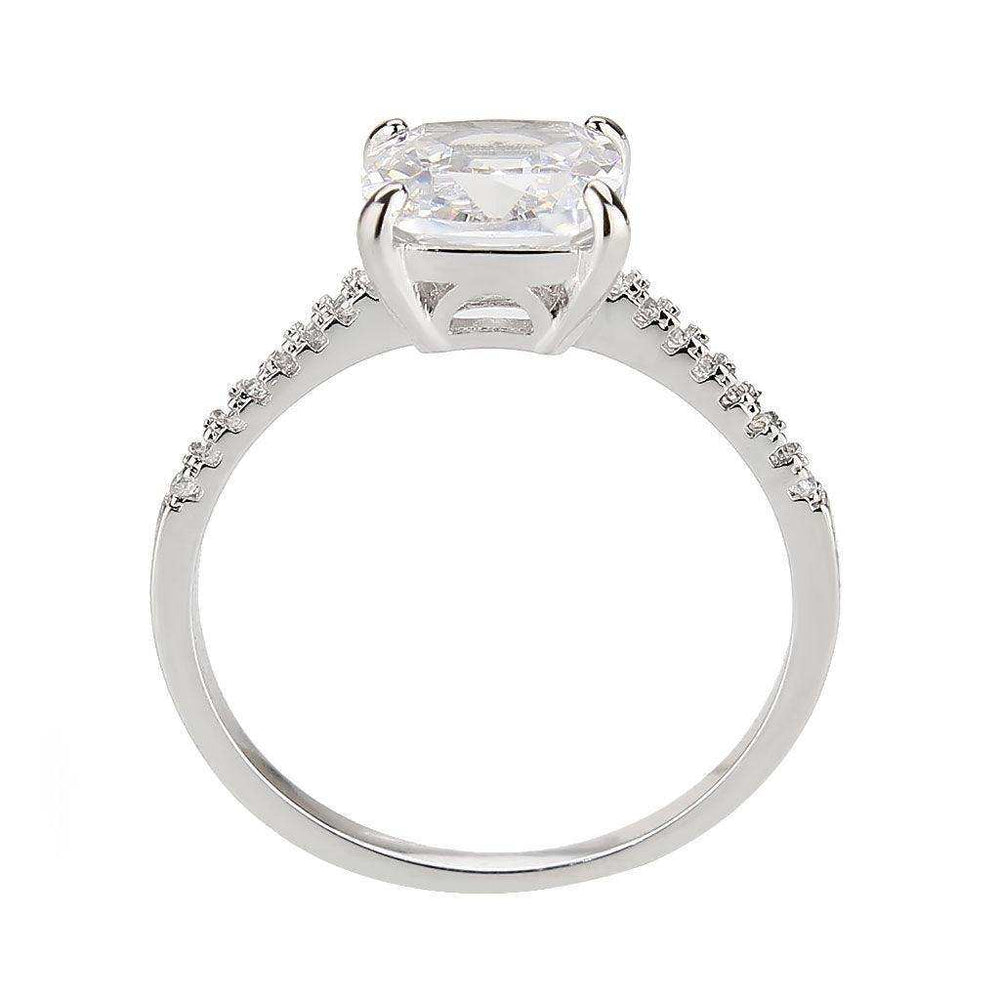 Alamode Rhodium Brass Ring with AAA Grade CZ in Clear - Alamode - Flyclothing LLC