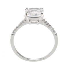 Alamode Rhodium Brass Ring with AAA Grade CZ in Clear - Alamode