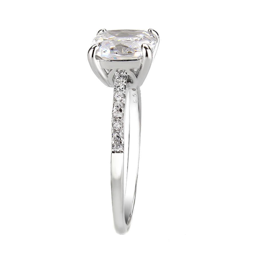 Alamode Rhodium Brass Ring with AAA Grade CZ in Clear - Alamode