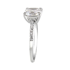 Alamode Rhodium Brass Ring with AAA Grade CZ in Clear - Flyclothing LLC