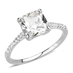 Alamode Rhodium Brass Ring with AAA Grade CZ in Clear - Alamode
