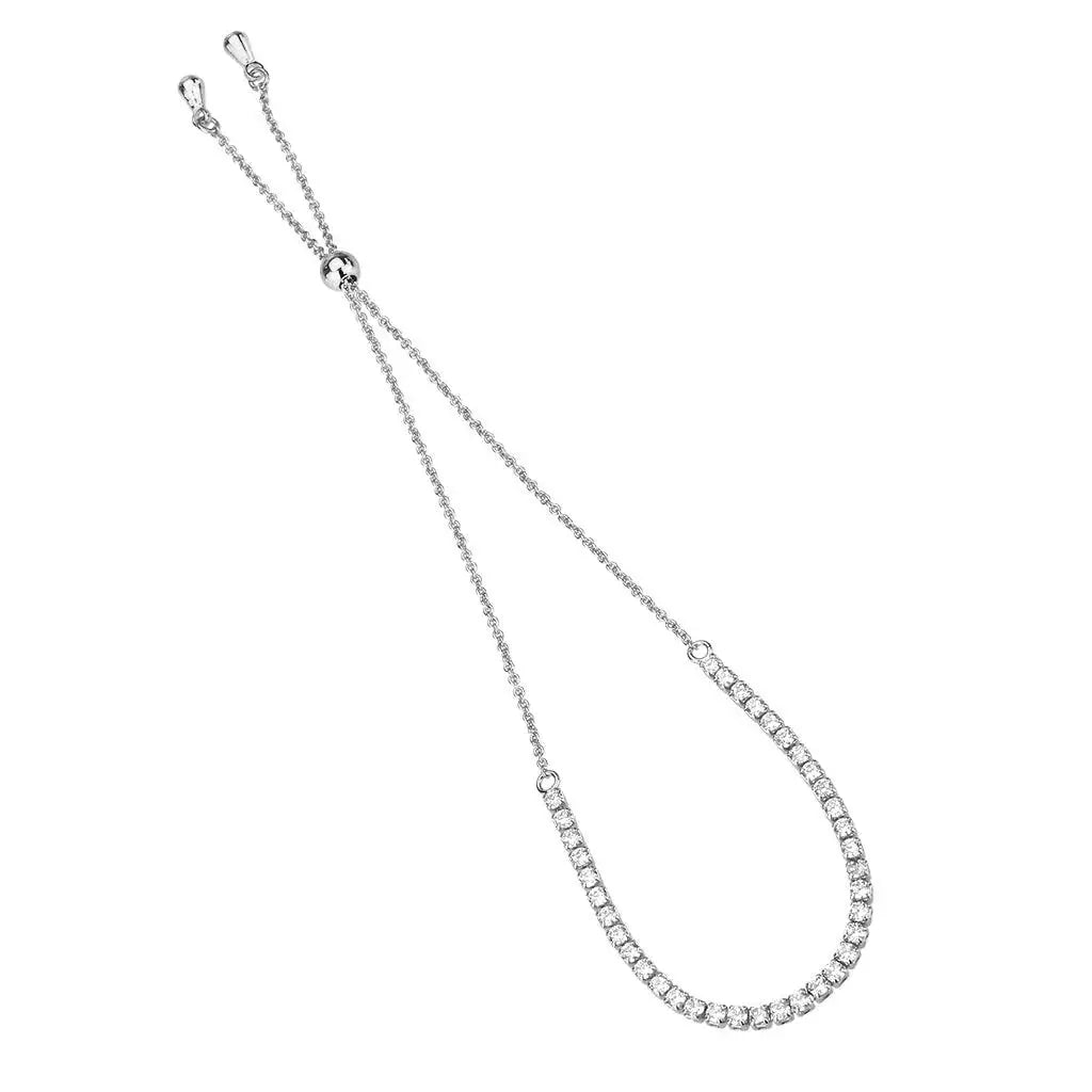 Alamode Rhodium Brass Bracelet with AAA Grade CZ in Clear - Alamode - Flyclothing LLC