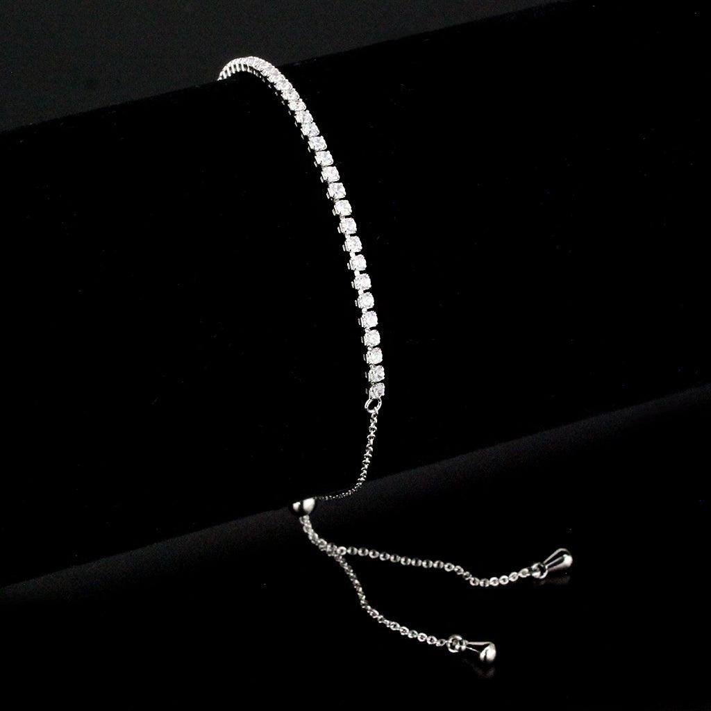 Alamode Rhodium Brass Bracelet with AAA Grade CZ in Clear - Alamode