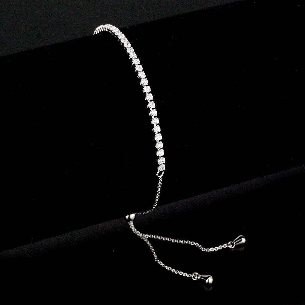 Alamode Rhodium Brass Bracelet with AAA Grade CZ in Clear - Alamode - Flyclothing LLC