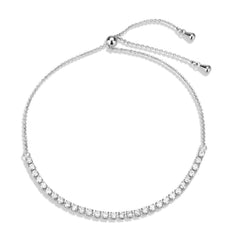 Alamode Rhodium Brass Bracelet with AAA Grade CZ in Clear - Flyclothing LLC