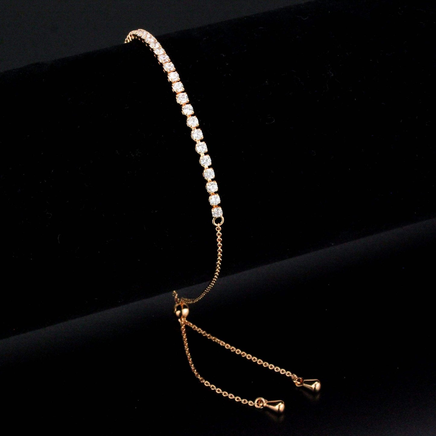 Alamode Rose Gold Brass Bracelet with AAA Grade CZ in Clear - Alamode - Flyclothing LLC