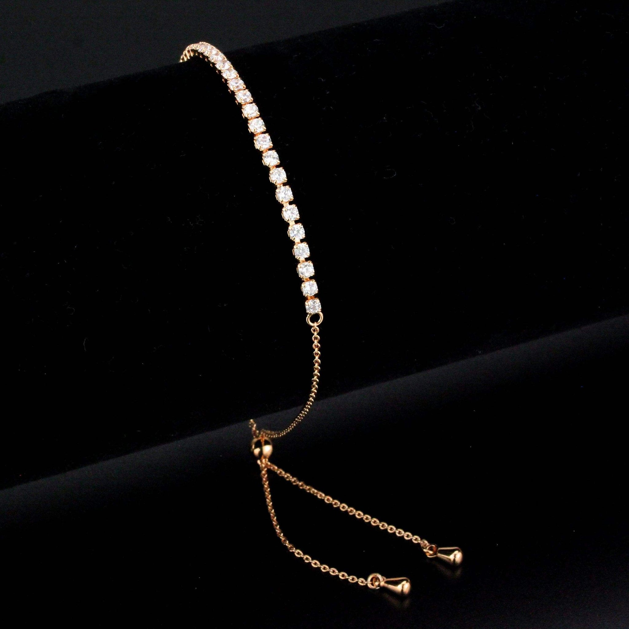 Alamode Rose Gold Brass Bracelet with AAA Grade CZ in Clear - Alamode - Flyclothing LLC