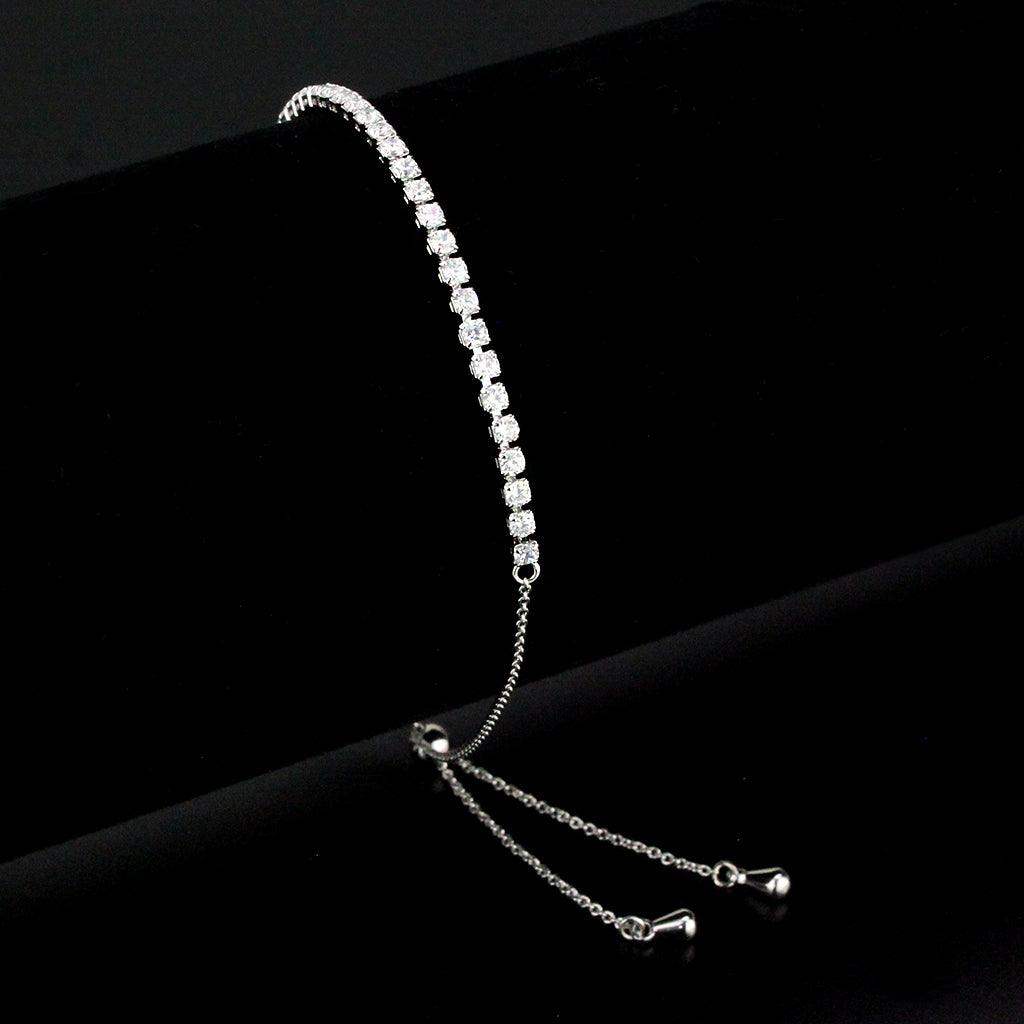 Alamode Rhodium Brass Bracelet with AAA Grade CZ in Clear - Alamode - Flyclothing LLC