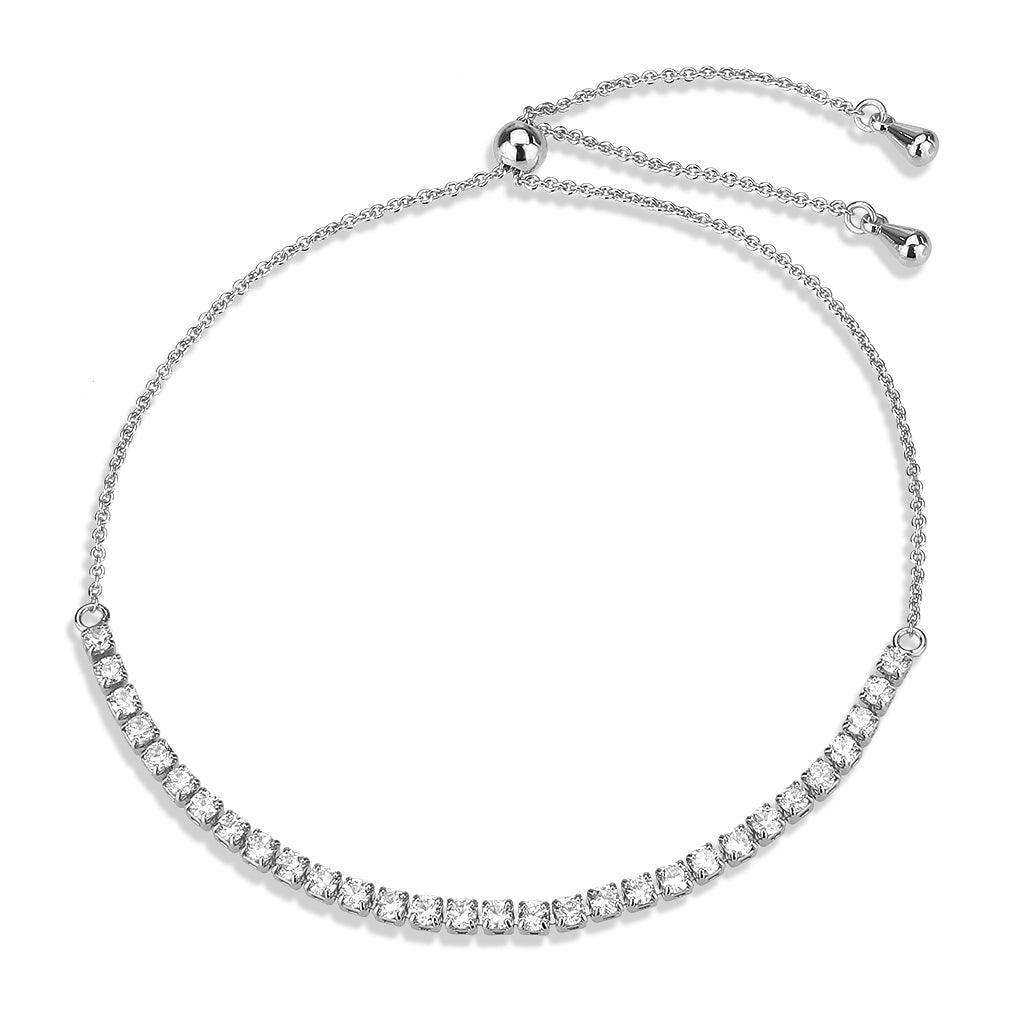 Alamode Rhodium Brass Bracelet with AAA Grade CZ in Clear - Flyclothing LLC