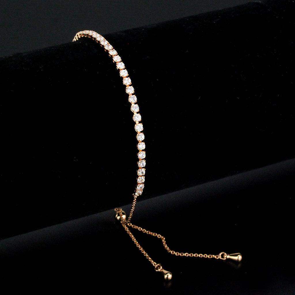 Alamode Rose Gold Brass Bracelet with AAA Grade CZ in Clear - Alamode - Flyclothing LLC