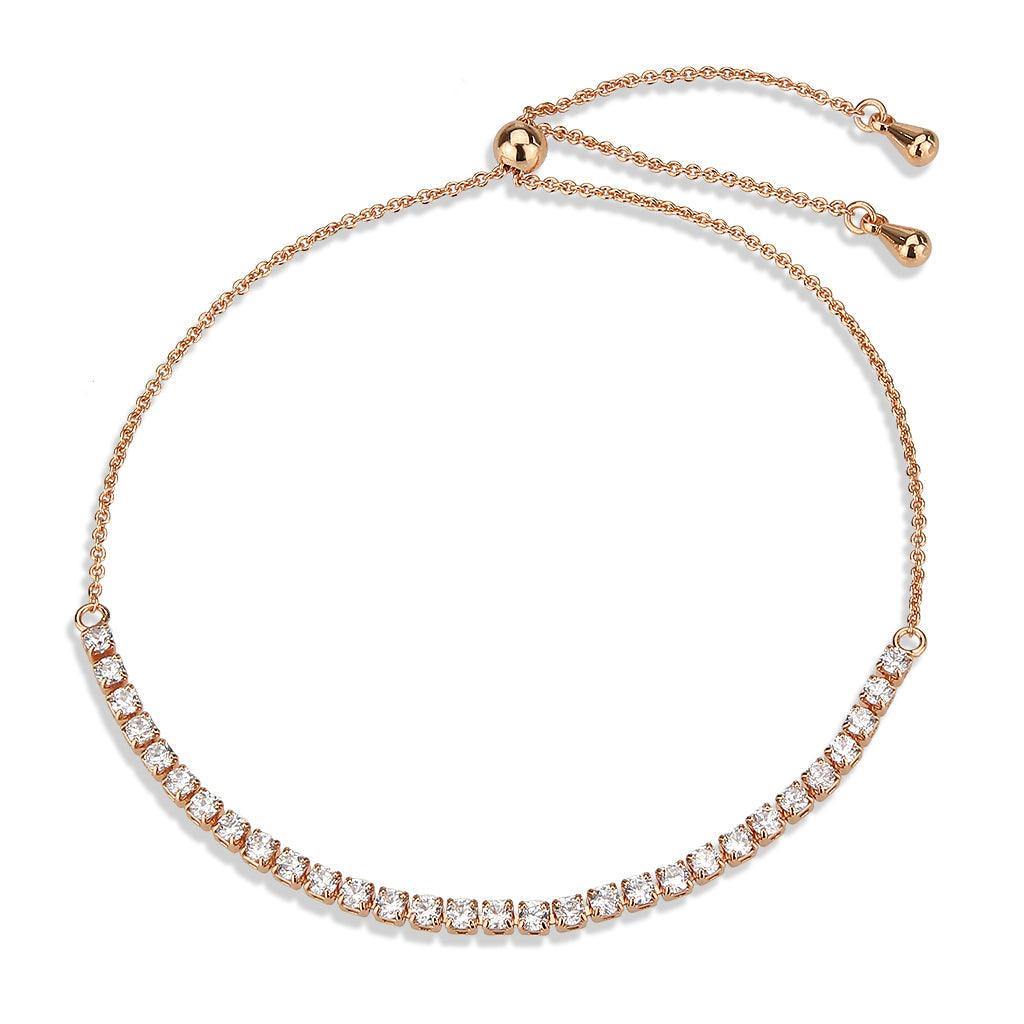 Alamode Rose Gold Brass Bracelet with AAA Grade CZ in Clear - Flyclothing LLC