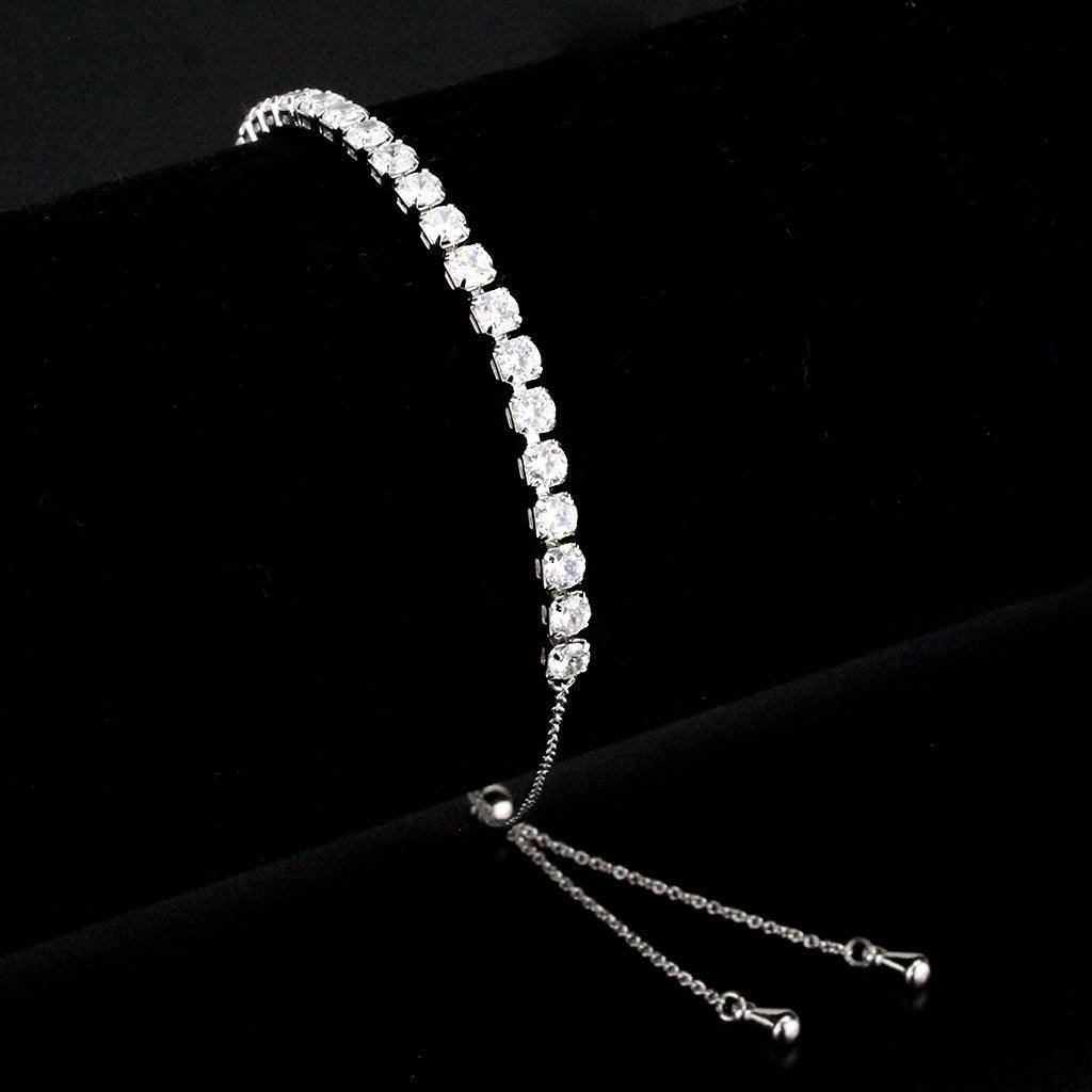 Alamode Rhodium Brass Bracelet with AAA Grade CZ in Clear - Alamode