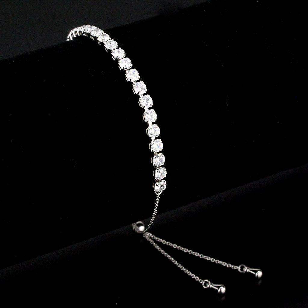 Alamode Rhodium Brass Bracelet with AAA Grade CZ in Clear - Alamode - Flyclothing LLC