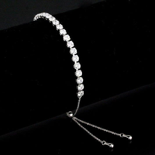 Alamode Rhodium Brass Bracelet with AAA Grade CZ in Clear - Alamode