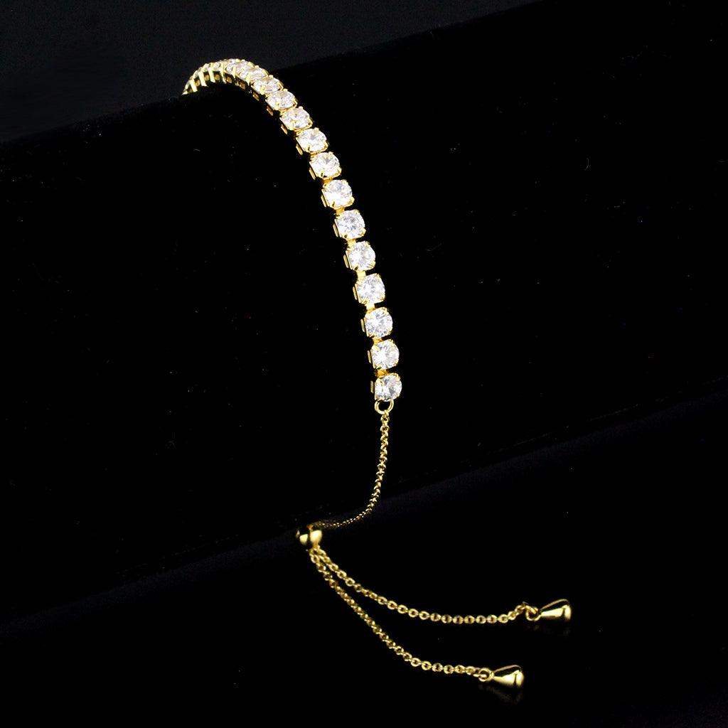 Alamode Gold Brass Bracelet with AAA Grade CZ in Clear - Alamode - Flyclothing LLC