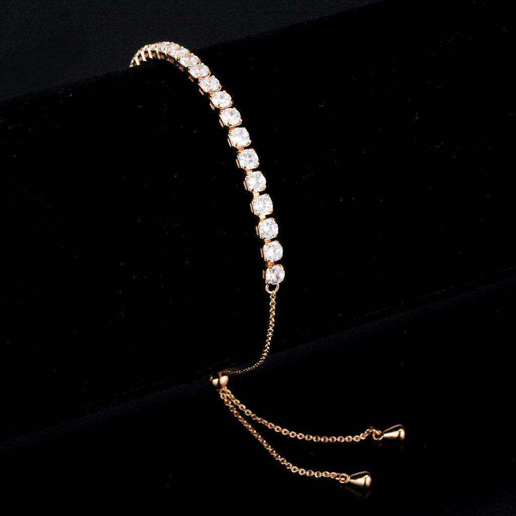 Alamode Rose Gold Brass Bracelet with AAA Grade CZ in Clear - Alamode - Flyclothing LLC