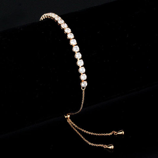 Alamode Rose Gold Brass Bracelet with AAA Grade CZ in Clear - Alamode