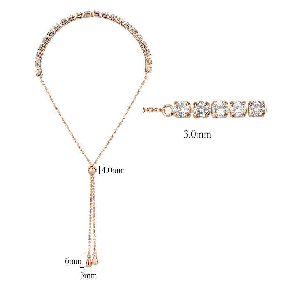 Alamode Rose Gold Brass Bracelet with AAA Grade CZ in Clear - Alamode - Flyclothing LLC