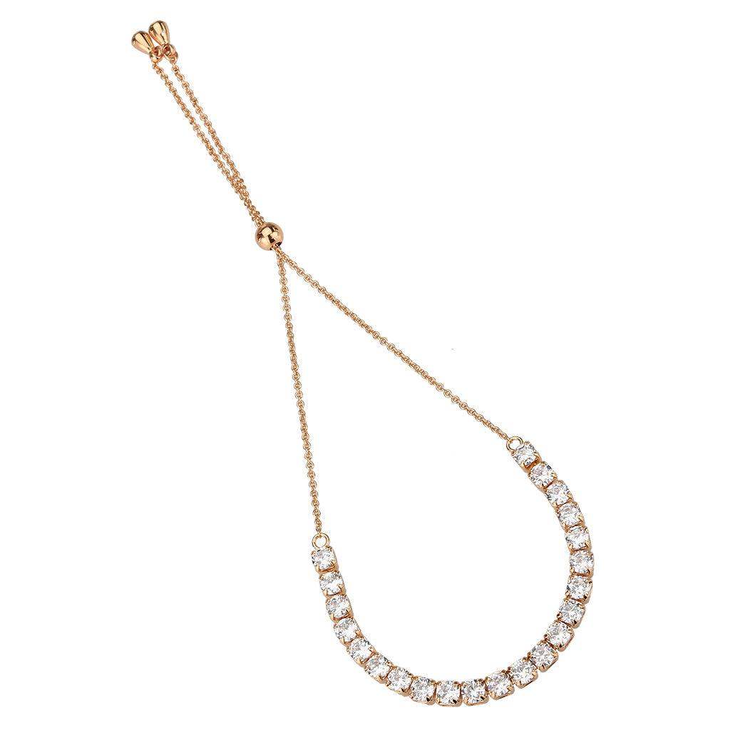 Alamode Rose Gold Brass Bracelet with AAA Grade CZ in Clear - Alamode - Flyclothing LLC