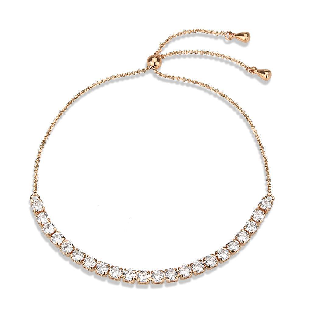 Alamode Rose Gold Brass Bracelet with AAA Grade CZ in Clear - Alamode
