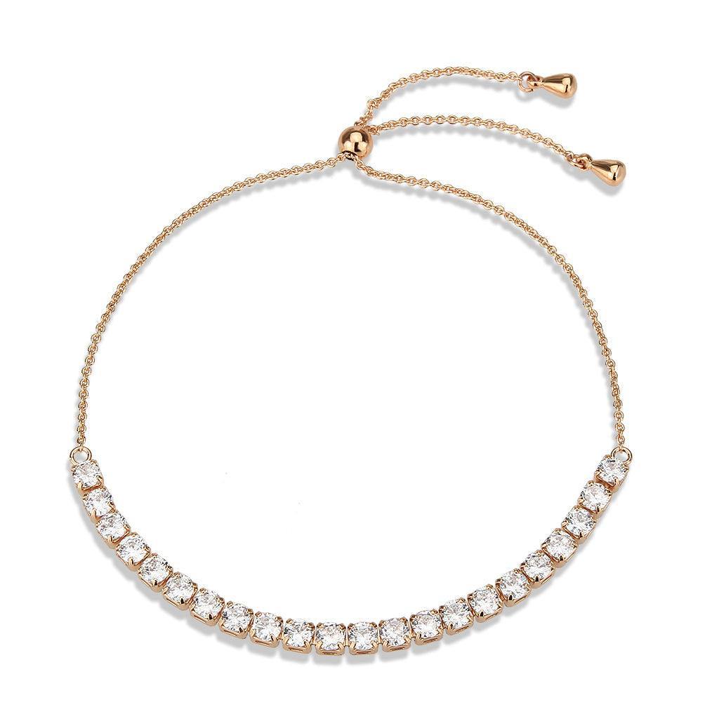 Alamode Rose Gold Brass Bracelet with AAA Grade CZ in Clear - Flyclothing LLC