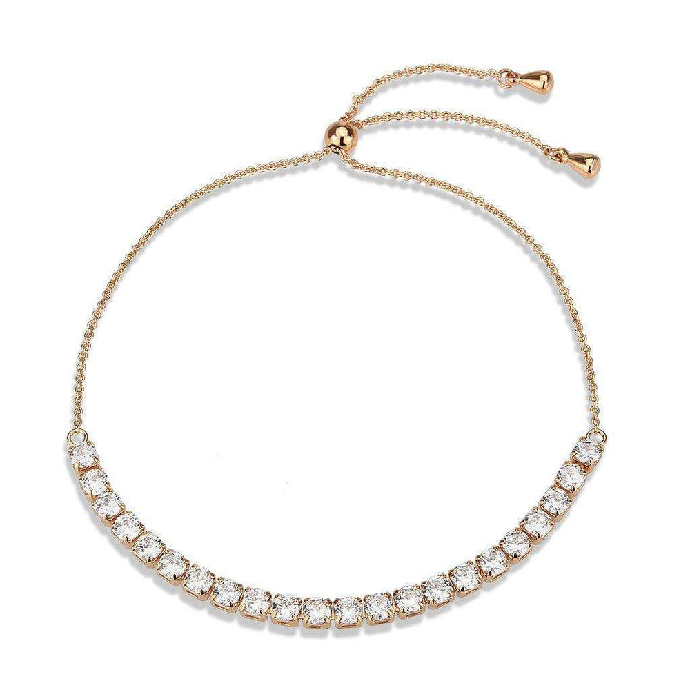 Alamode Rose Gold Brass Bracelet with AAA Grade CZ in Clear - Alamode - Flyclothing LLC