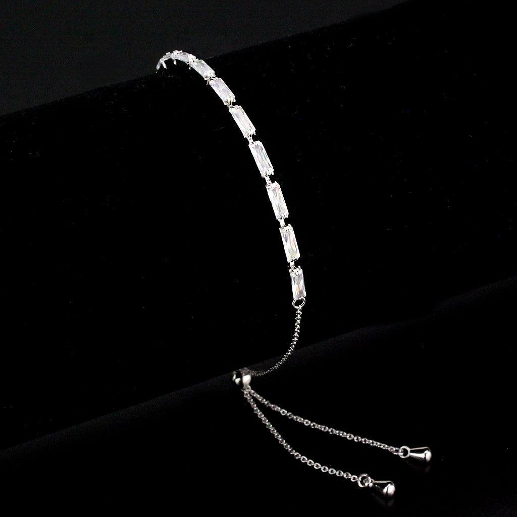 Alamode Rhodium Brass Bracelet with AAA Grade CZ in Clear - Alamode